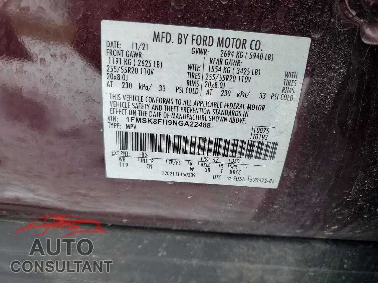 FORD EXPLORER 2022 - 1FMSK8FH9NGA22488