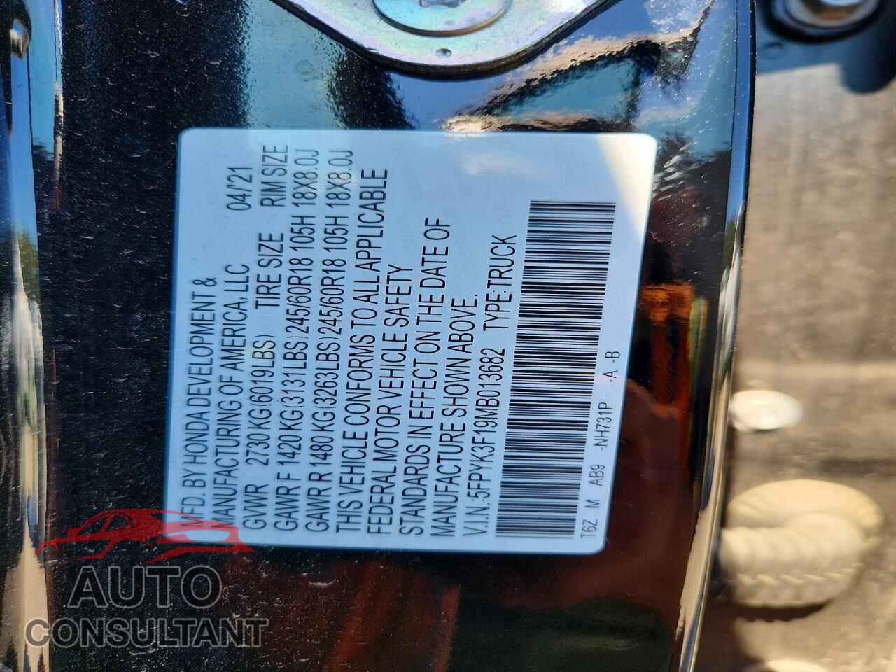 HONDA RIDGELINE 2021 - 5FPYK3F19MB013682