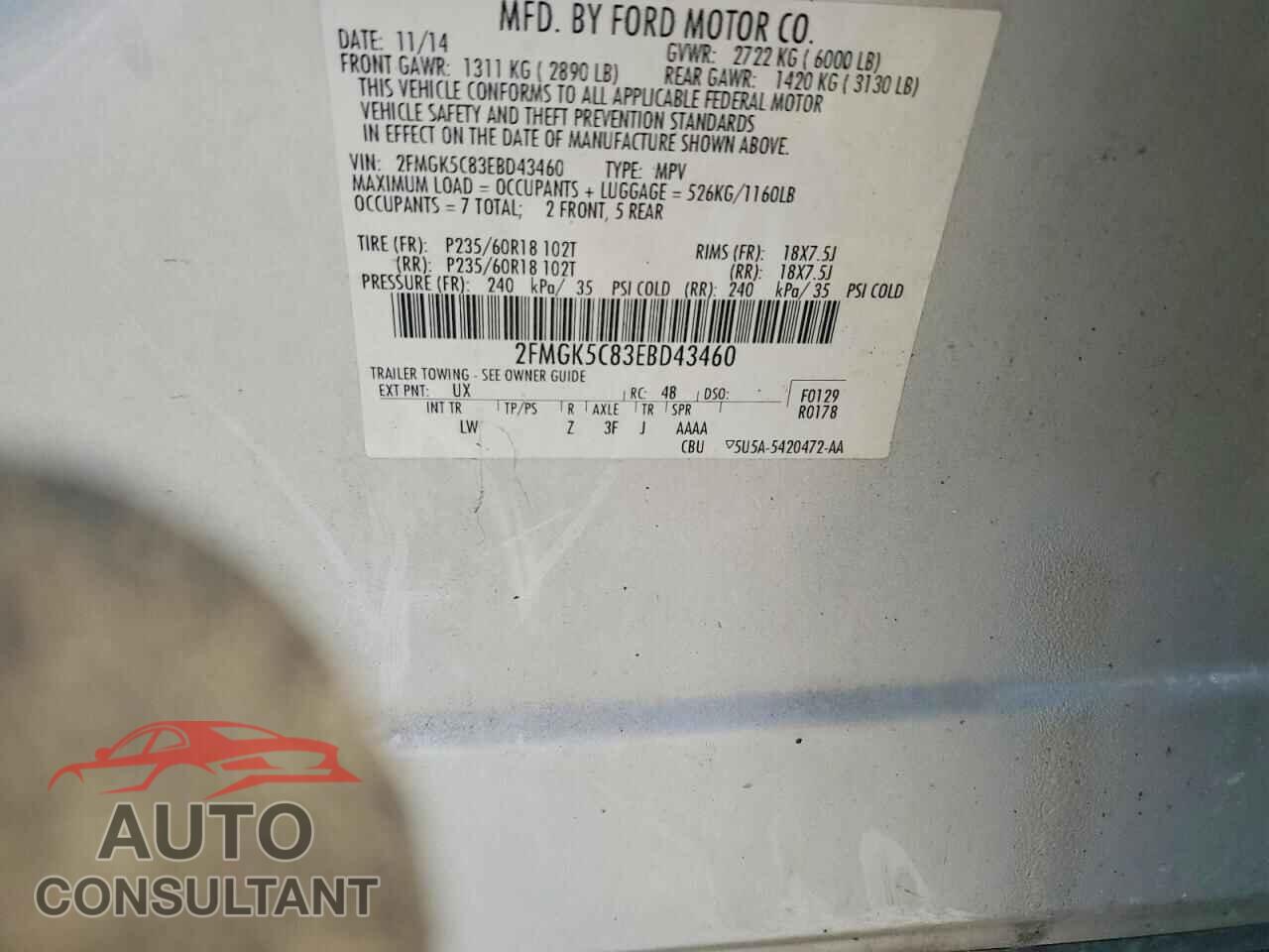 FORD FLEX 2014 - 2FMGK5C83EBD43460