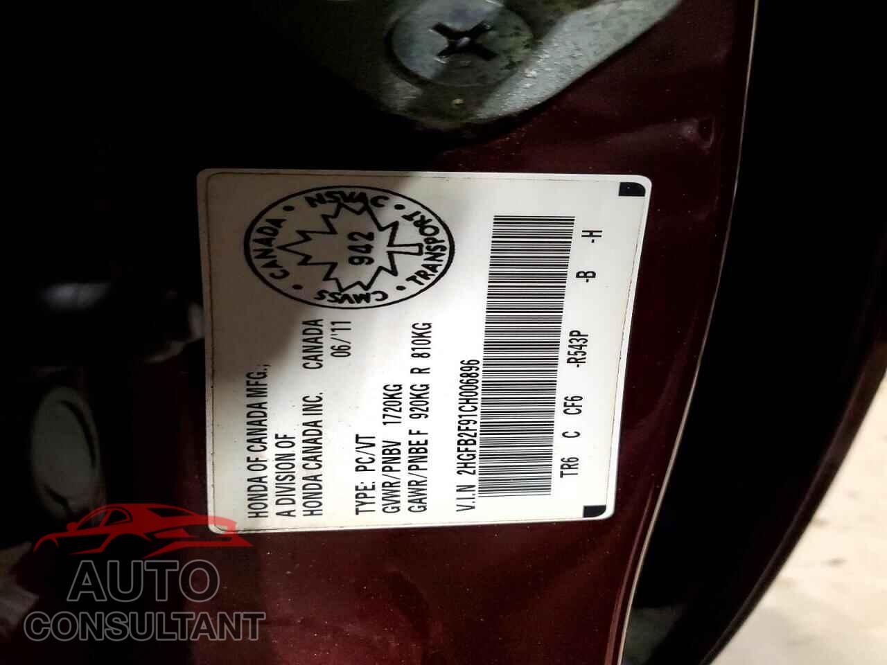 HONDA CIVIC 2012 - 2HGFB2F91CH006896