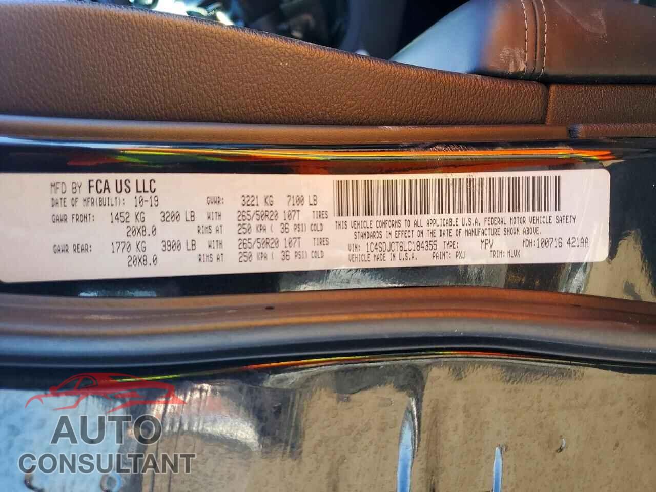 DODGE DURANGO 2020 - 1C4SDJCT6LC184355