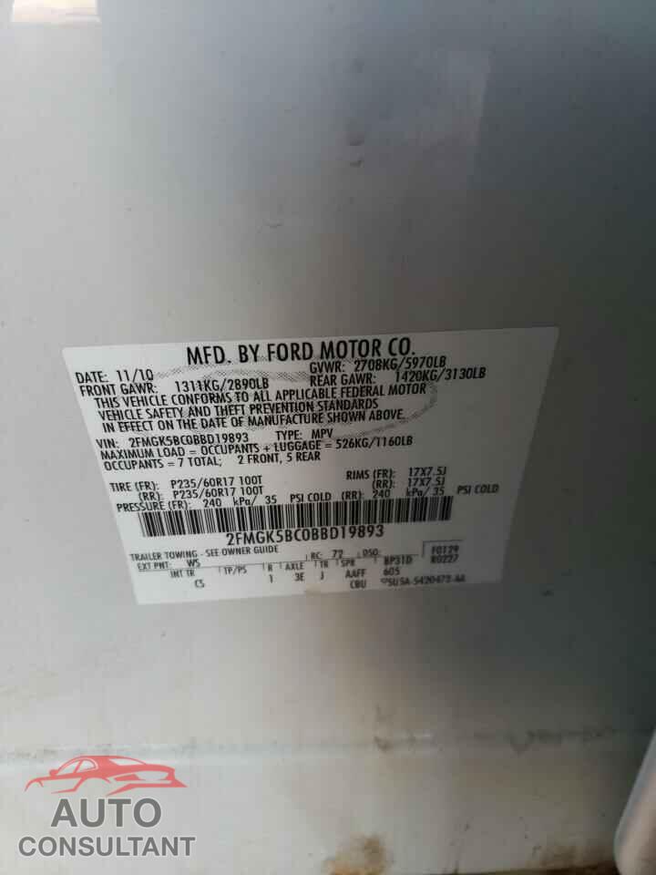 FORD FLEX 2011 - 2FMGK5BC0BBD19893