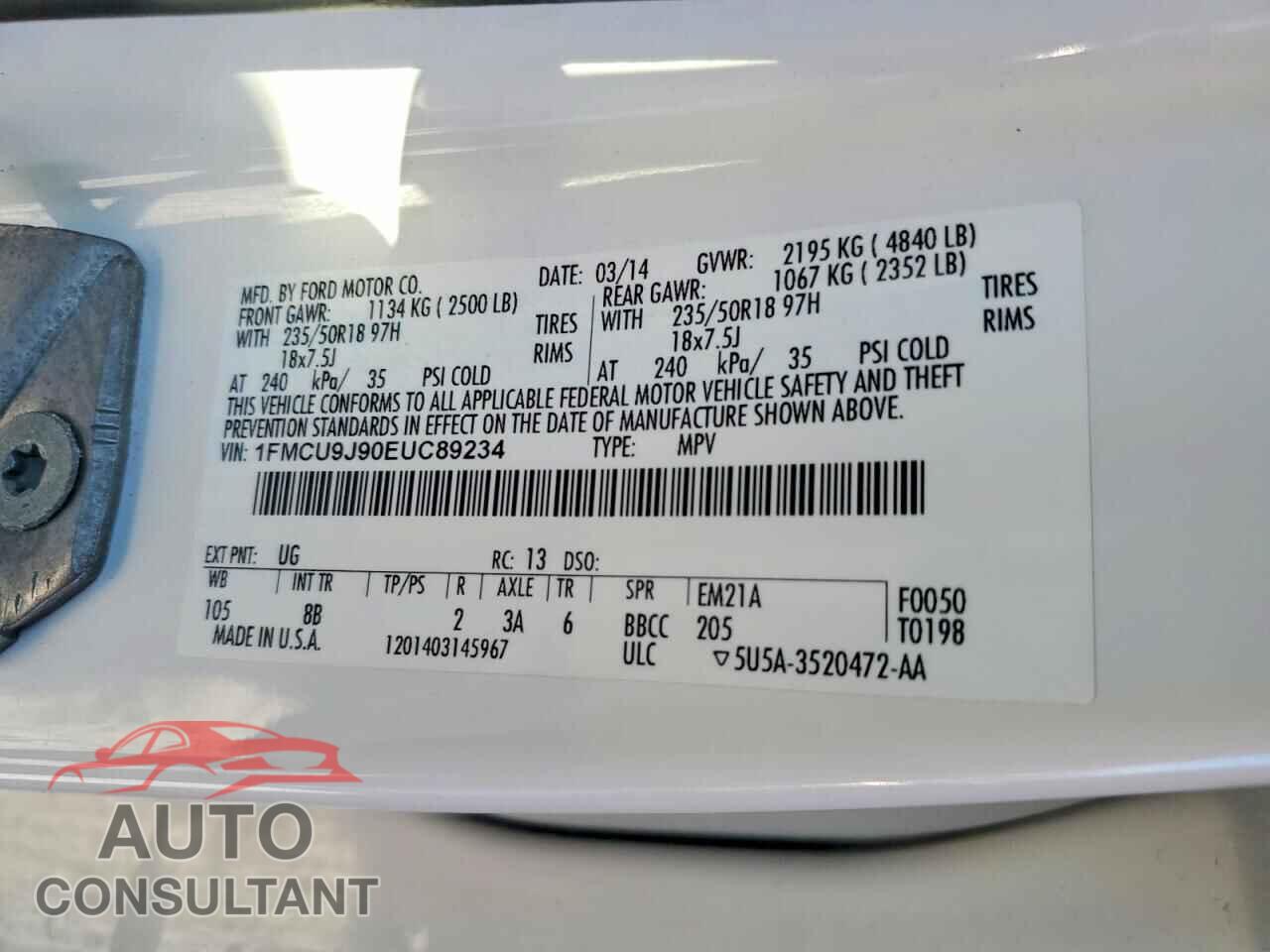 FORD ESCAPE 2014 - 1FMCU9J90EUC89234