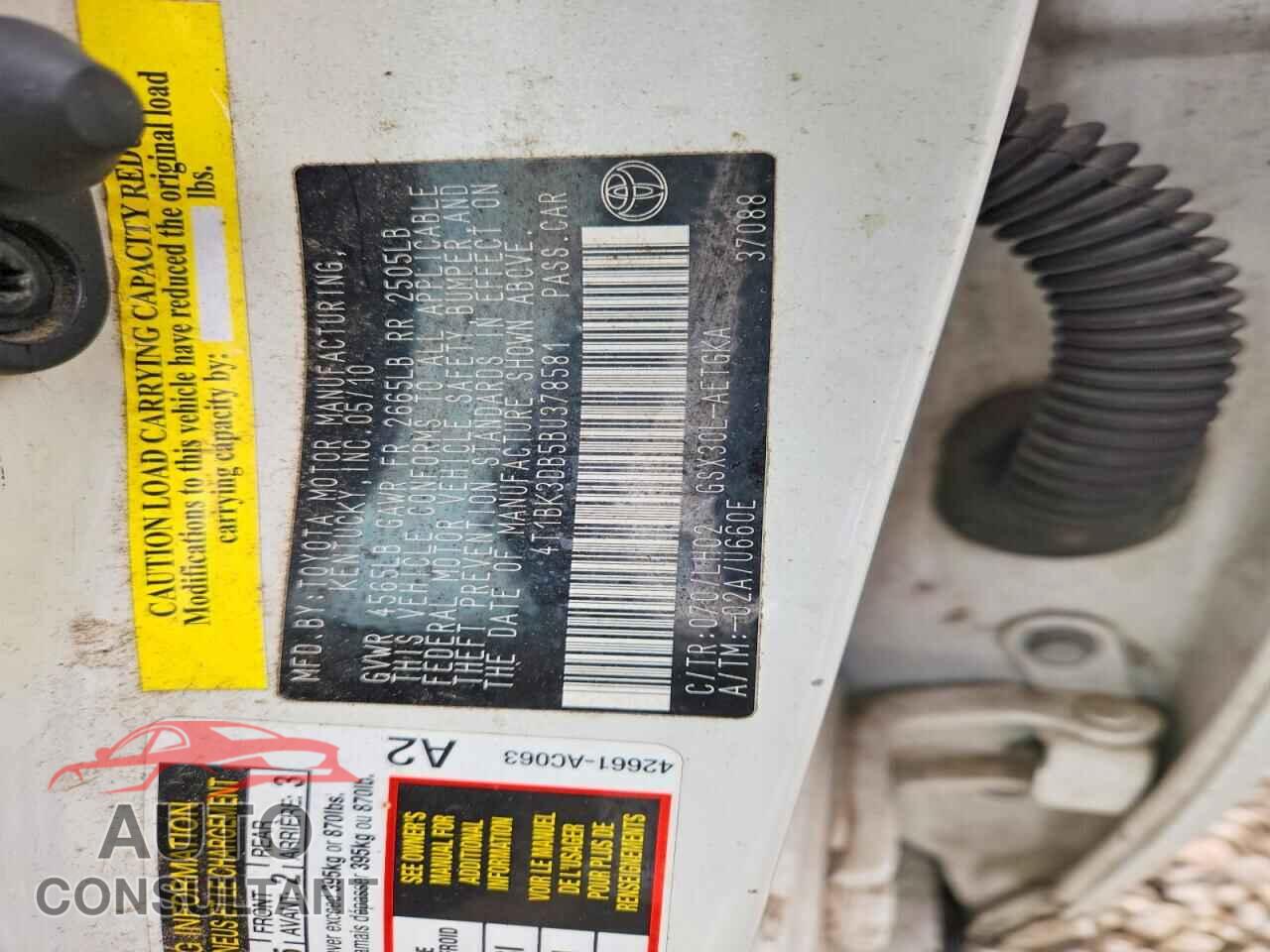 TOYOTA AVALON 2011 - 4T1BK3DB5BU378581