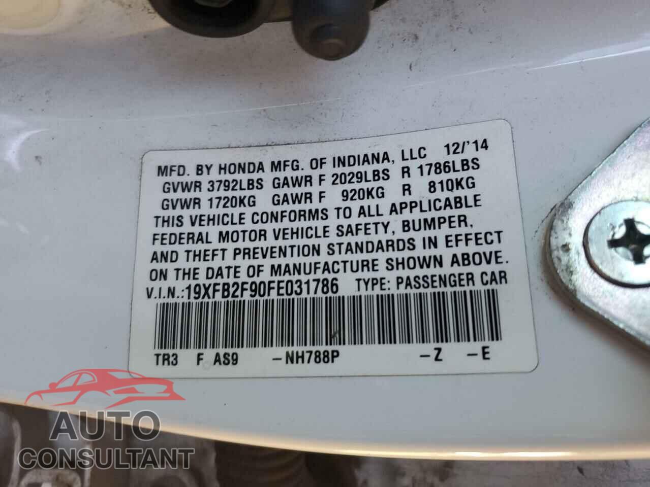 HONDA CIVIC 2015 - 19XFB2F90FE031786