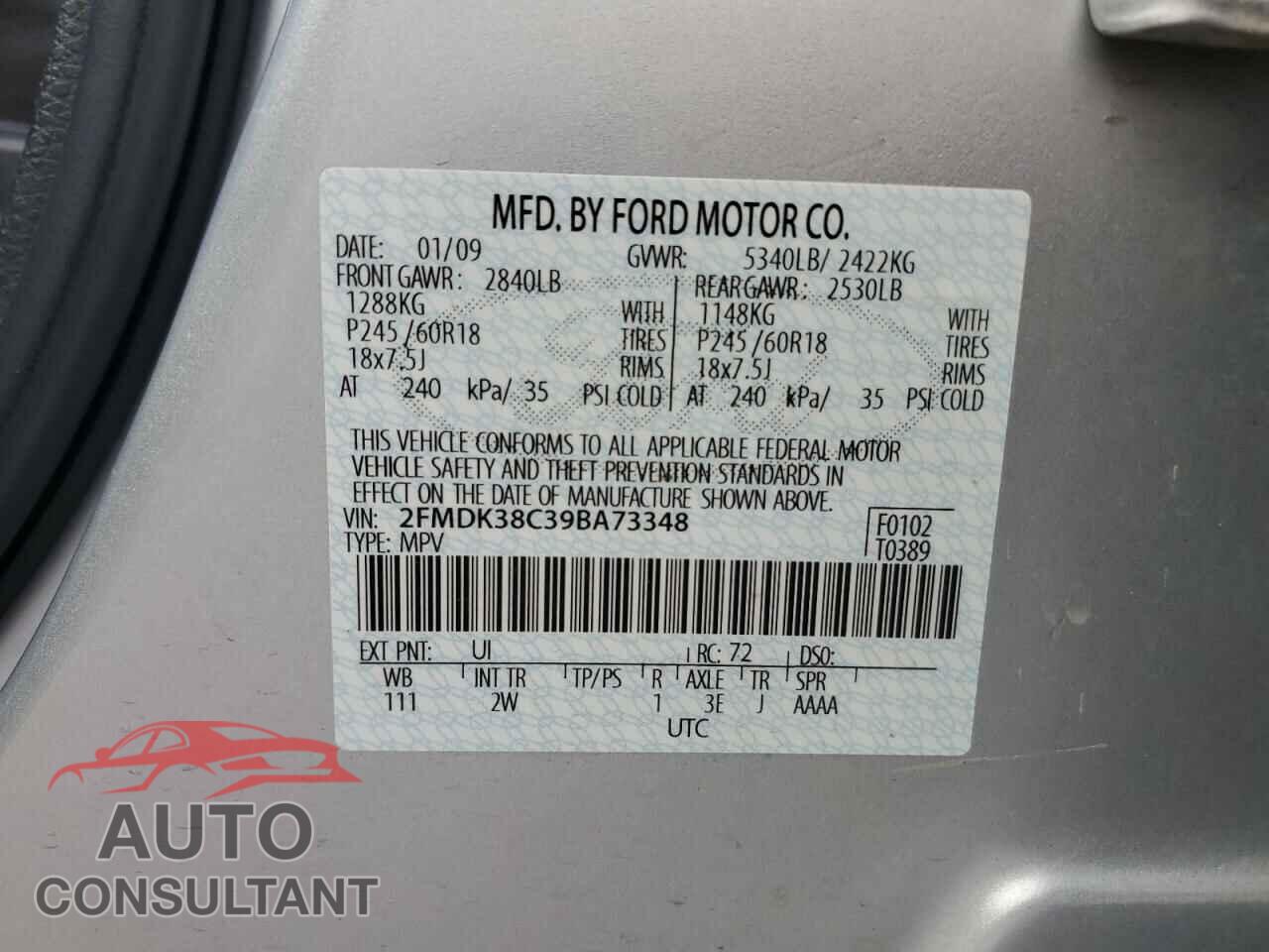 FORD EDGE 2009 - 2FMDK38C39BA73348