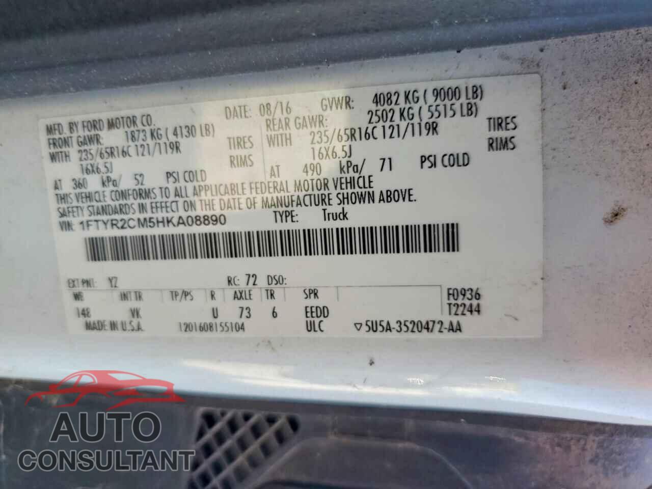 FORD TRANSIT 2017 - 1FTYR2CM5HKA08890