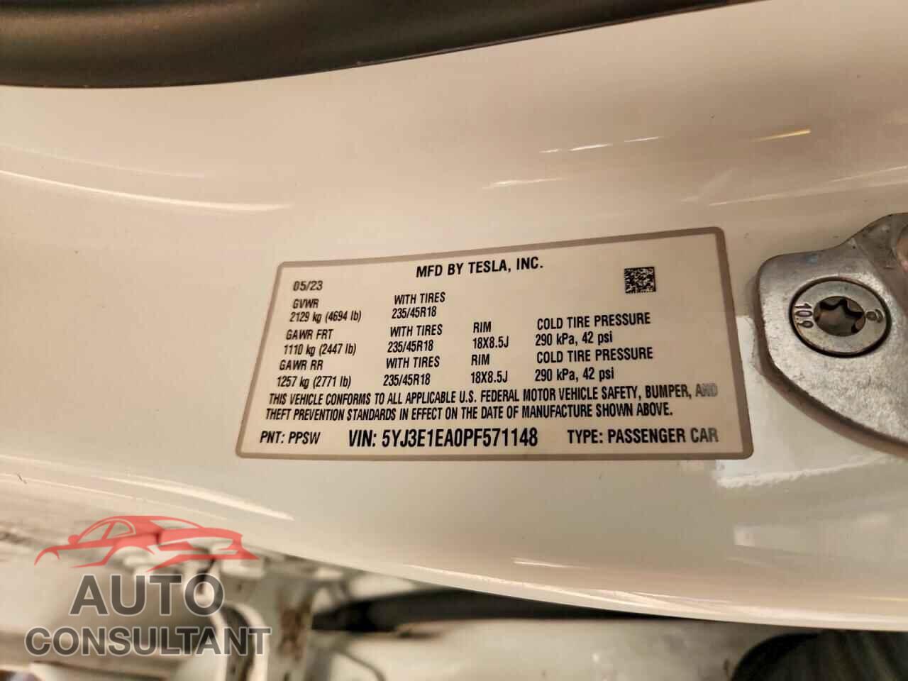 TESLA MODEL 3 2023 - 5YJ3E1EA0PF571148