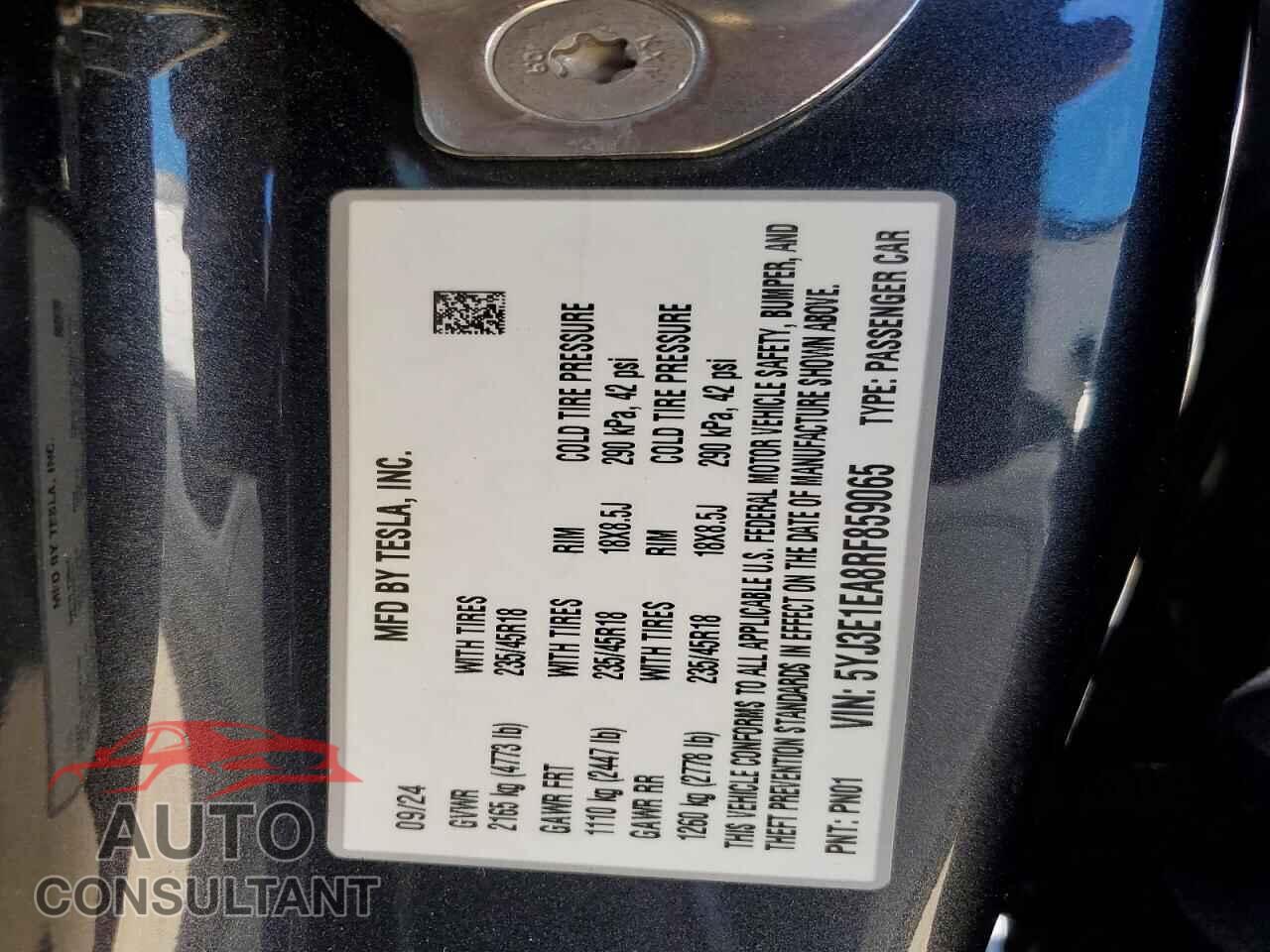 TESLA MODEL 3 2024 - 5YJ3E1EA8RF859065