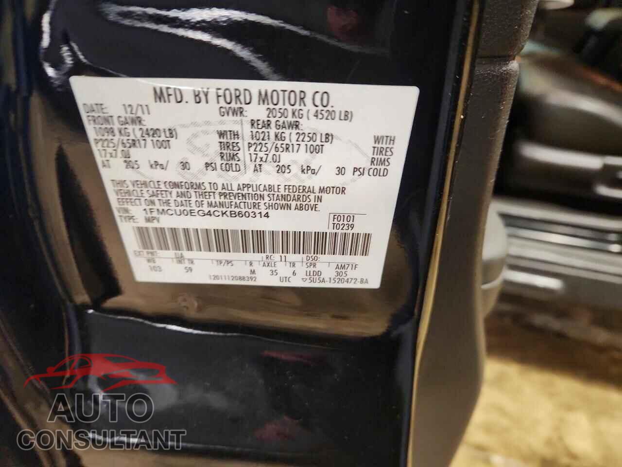 FORD ESCAPE 2012 - 1FMCU0EG4CKB60314