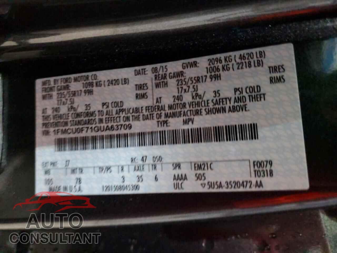 FORD ESCAPE 2016 - 1FMCU0F71GUA63709