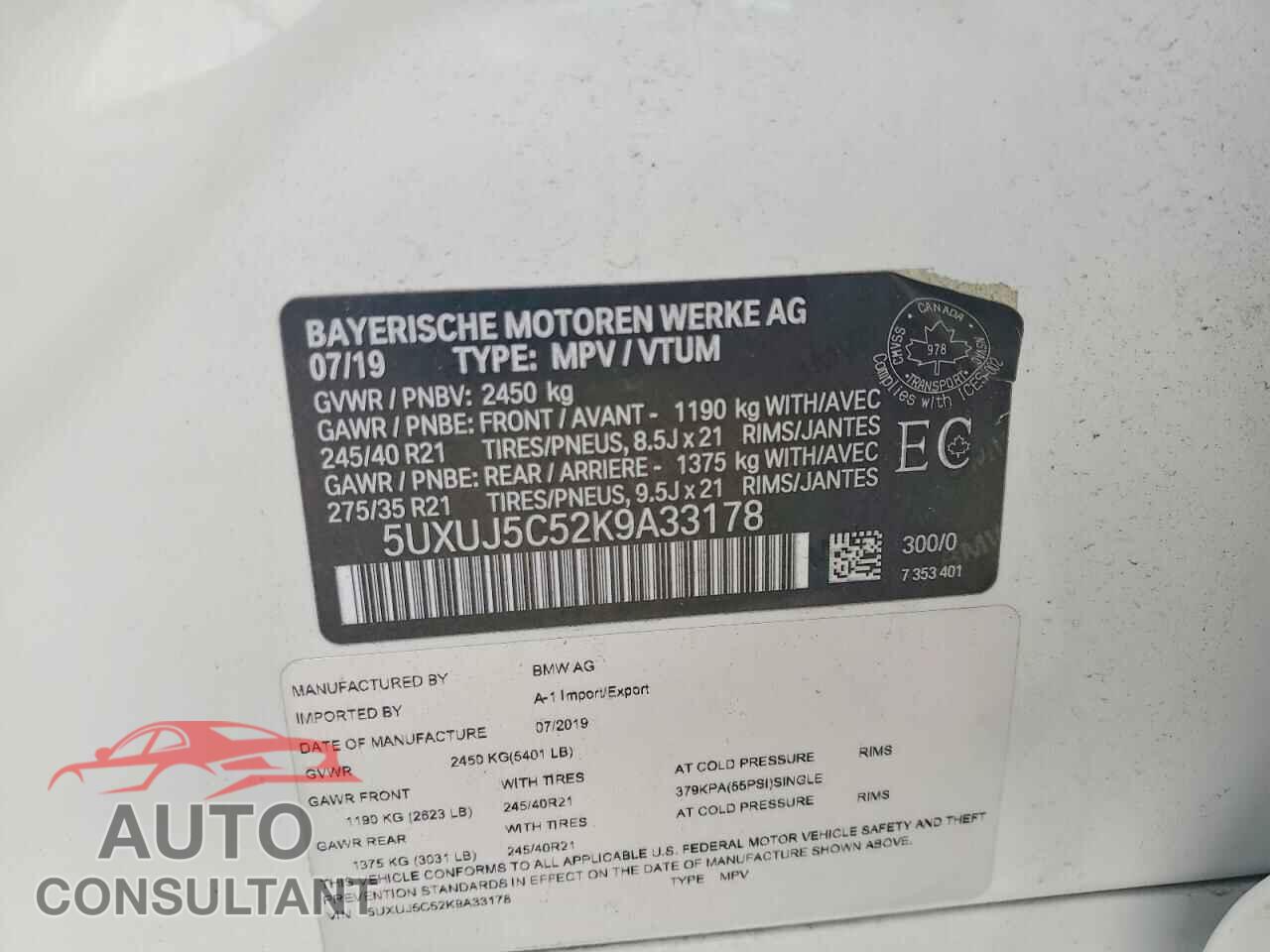 BMW X4 2019 - 5UXUJ5C52K9A33178