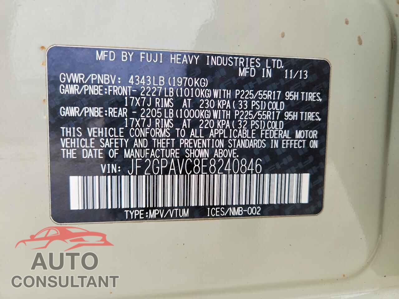 SUBARU XV 2014 - JF2GPAVC8E8240846