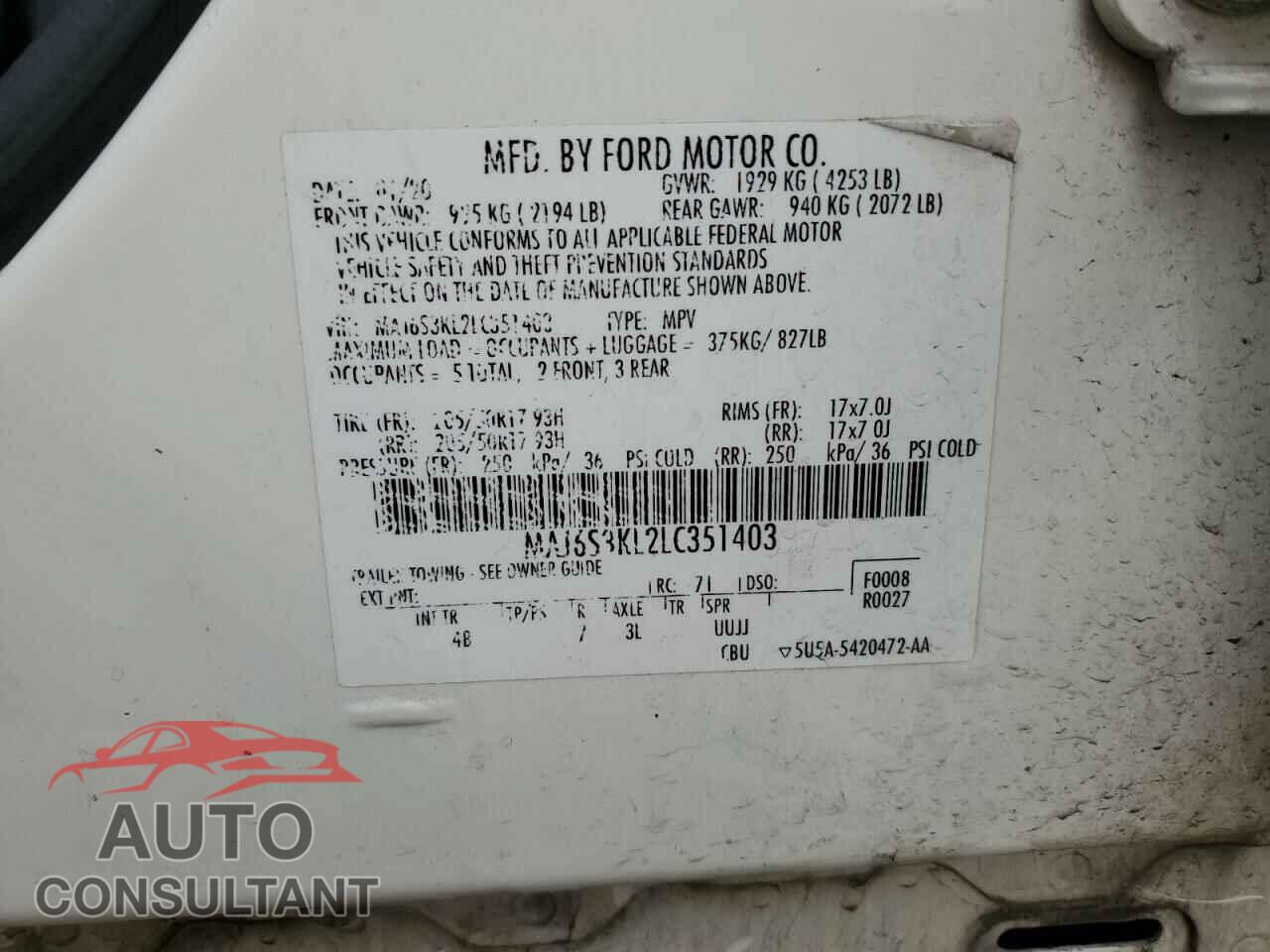FORD ECOSPORT 2020 - MAJ6S3KL2LC351403