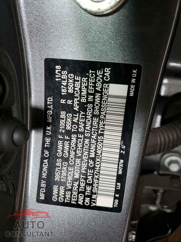 HONDA CIVIC 2019 - SHHFK7H4XKU405015