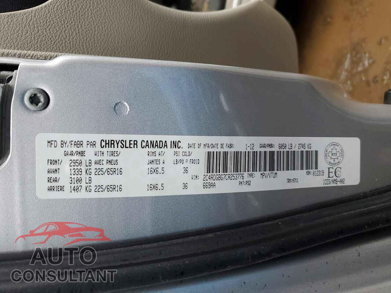 DODGE CARAVAN 2012 - 2C4RDGBG7CR253776