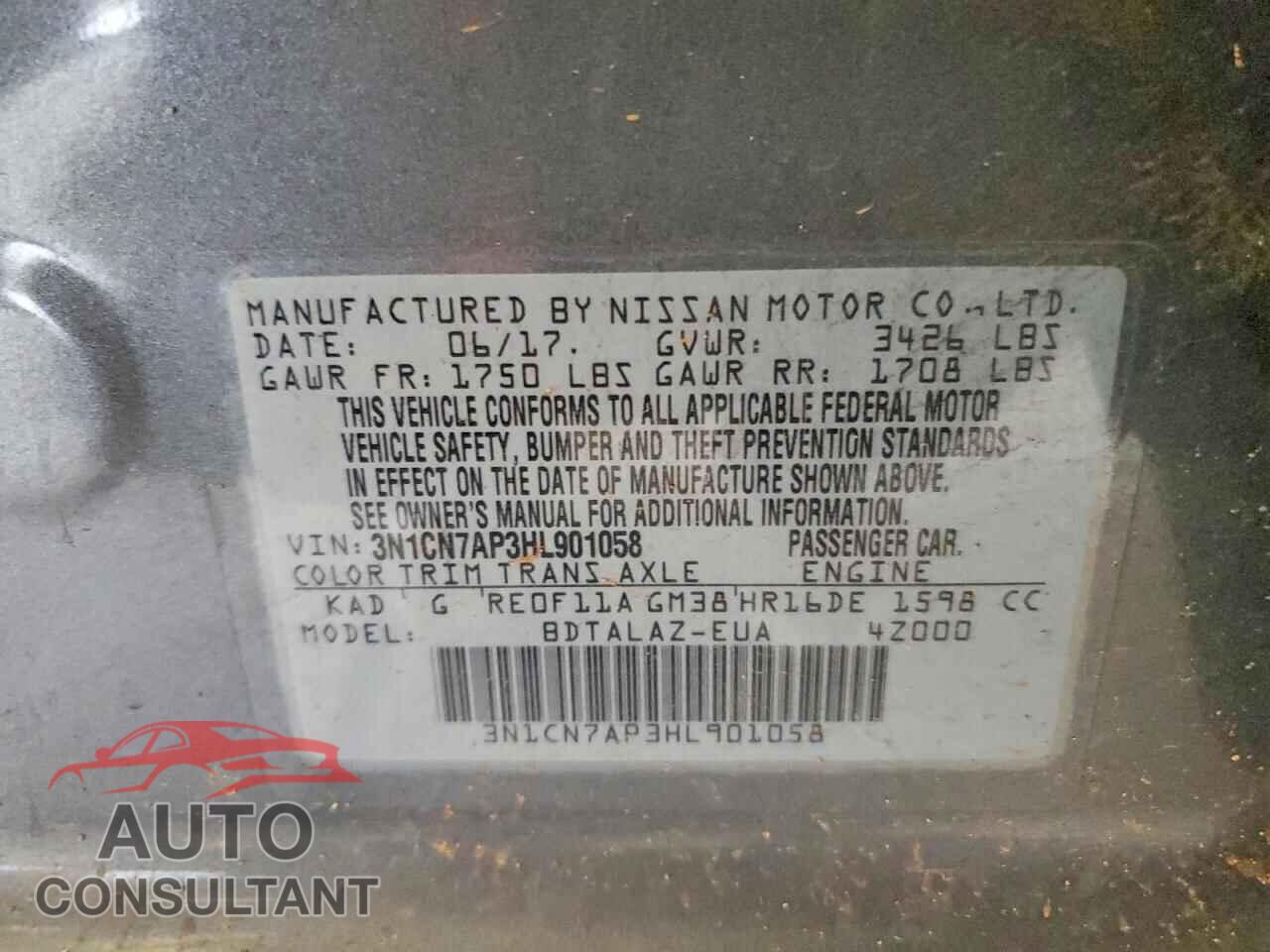 NISSAN VERSA 2017 - 3N1CN7AP3HL901058