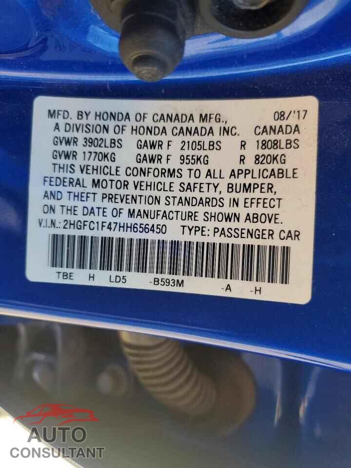 HONDA CIVIC 2017 - 2HGFC1F47HH656450