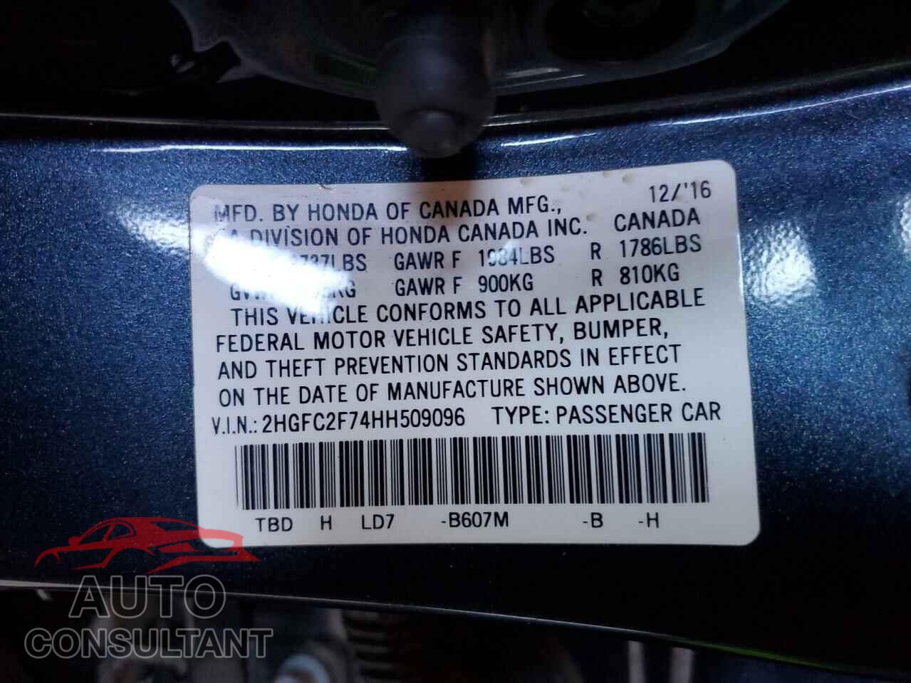 HONDA CIVIC 2017 - 2HGFC2F74HH509096