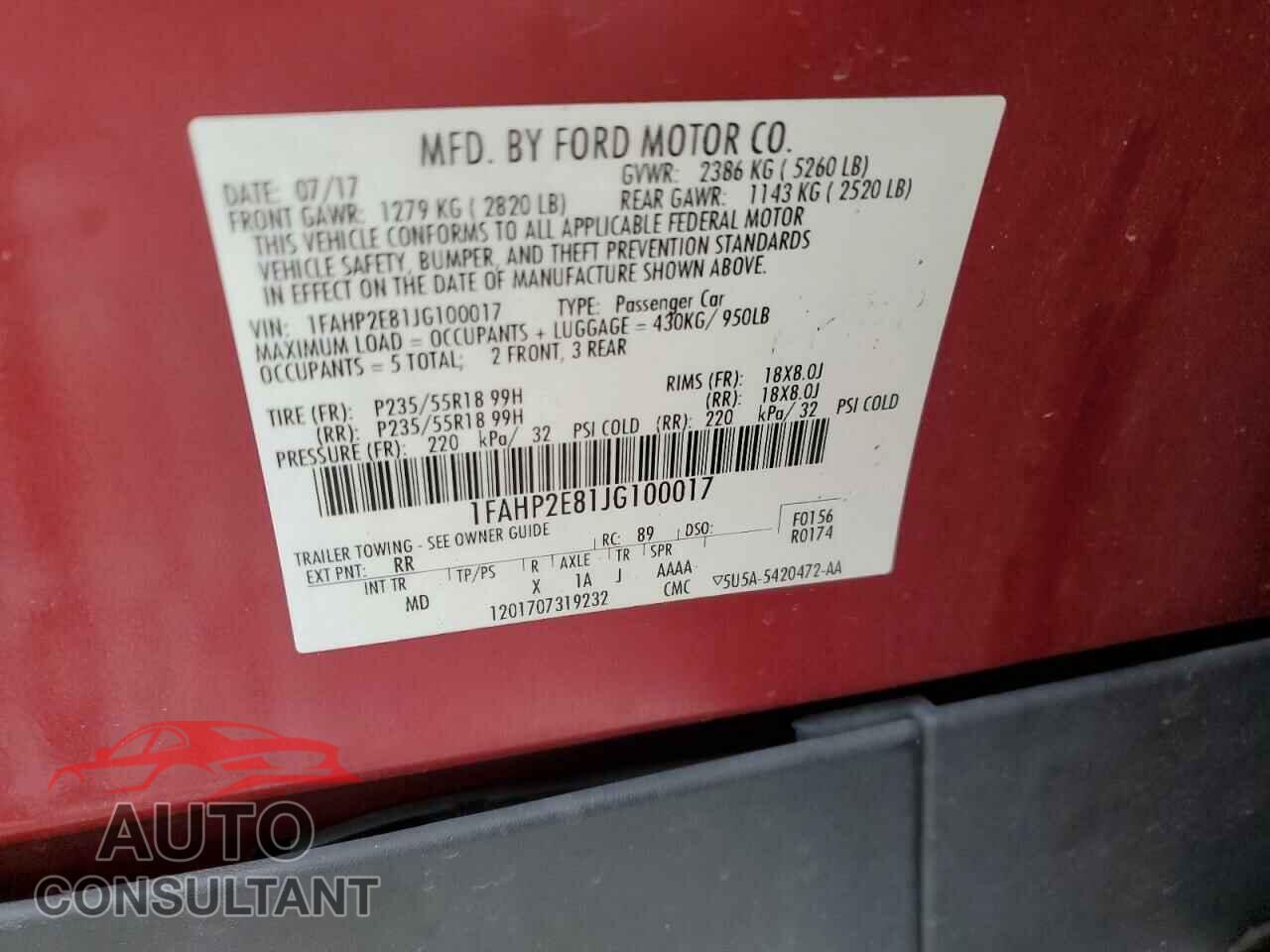 FORD TAURUS 2018 - 1FAHP2E81JG100017