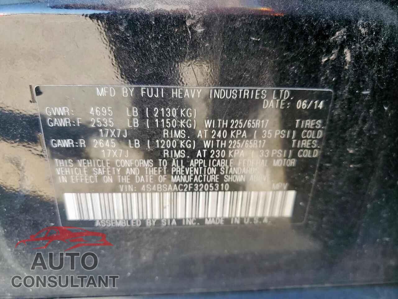 SUBARU OUTBACK 2015 - 4S4BSAAC2F3205310