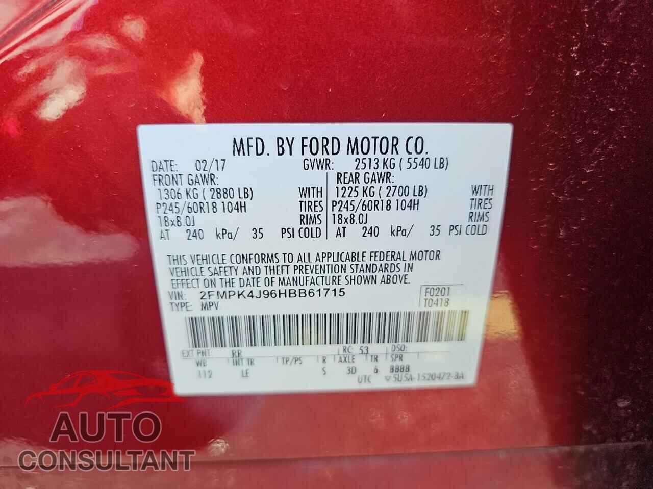 FORD EDGE 2017 - 2FMPK4J96HBB61715