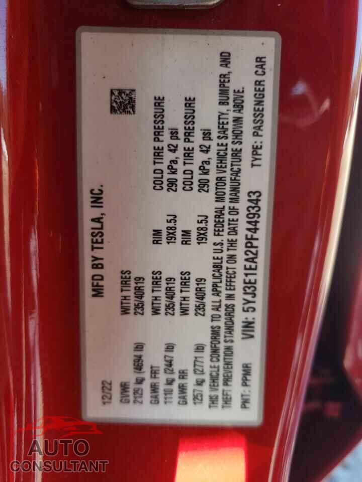 TESLA MODEL 3 2023 - 5YJ3E1EA2PF449343