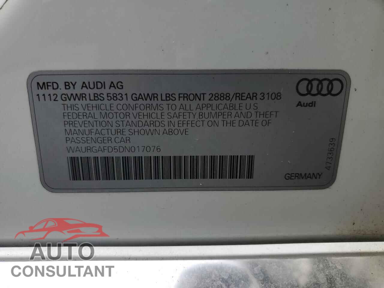 AUDI A8 2013 - WAURGAFD5DN017076