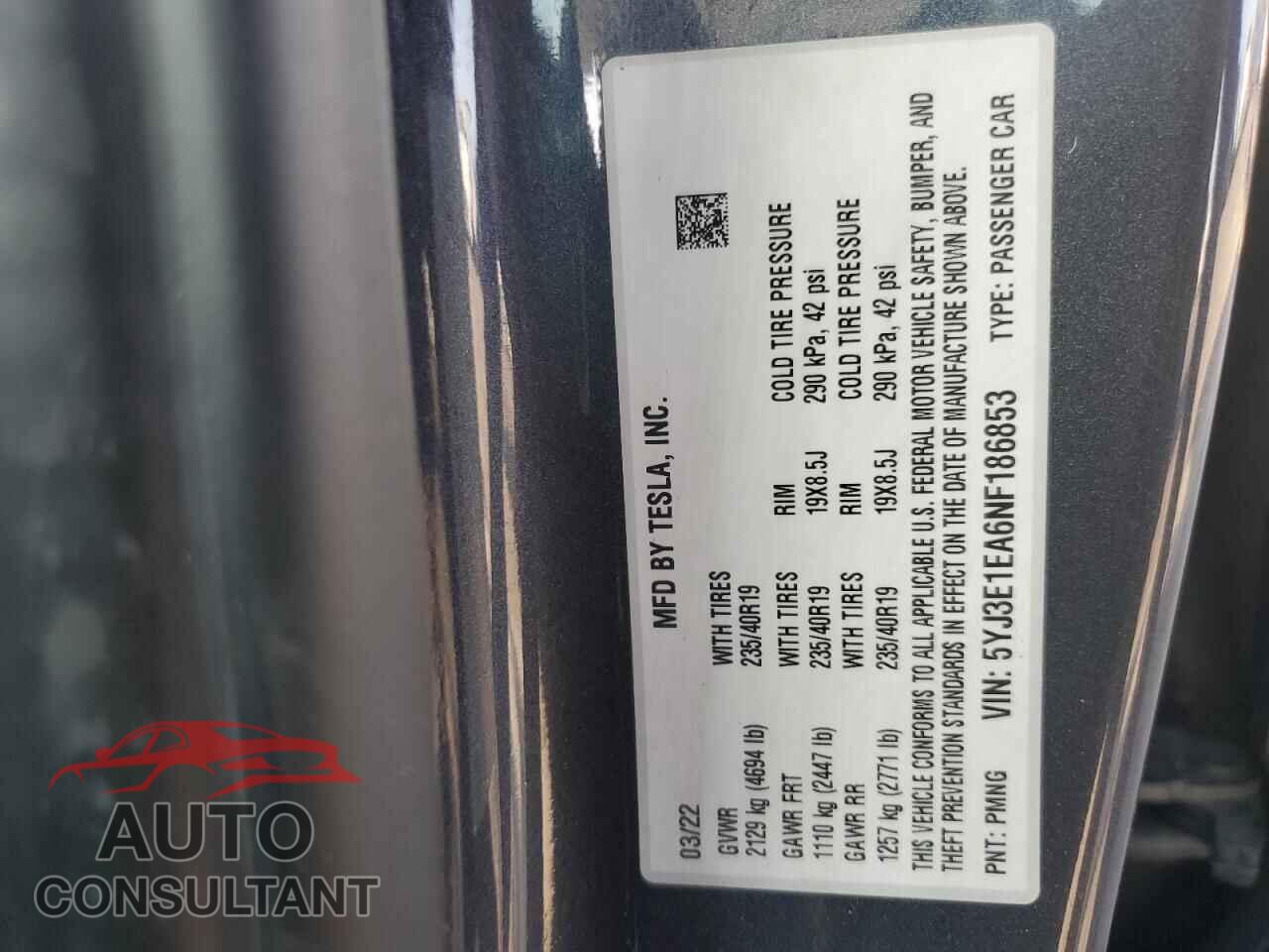 TESLA MODEL 3 2022 - 5YJ3E1EA6NF186853