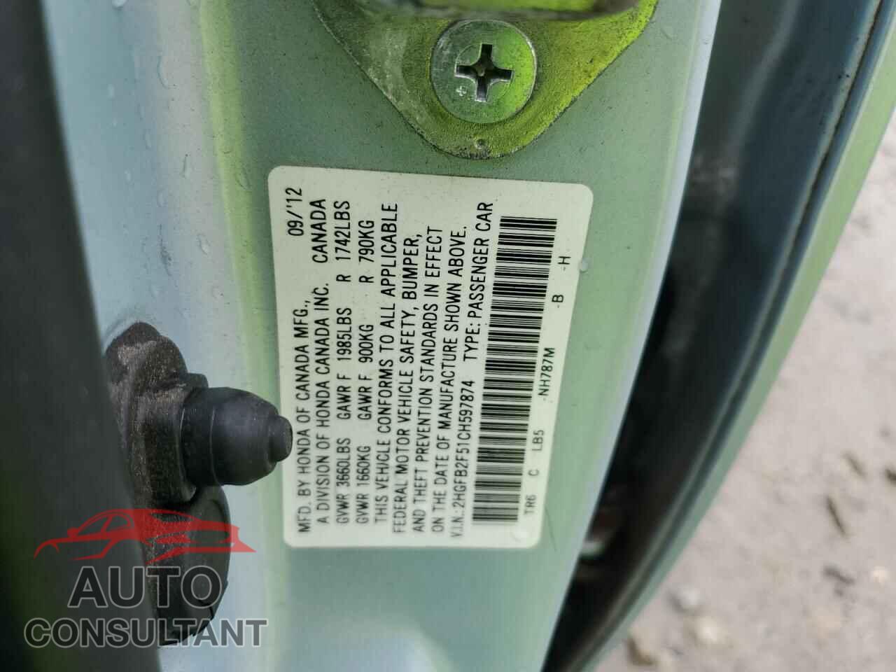 HONDA CIVIC 2012 - 2HGFB2F51CH597874