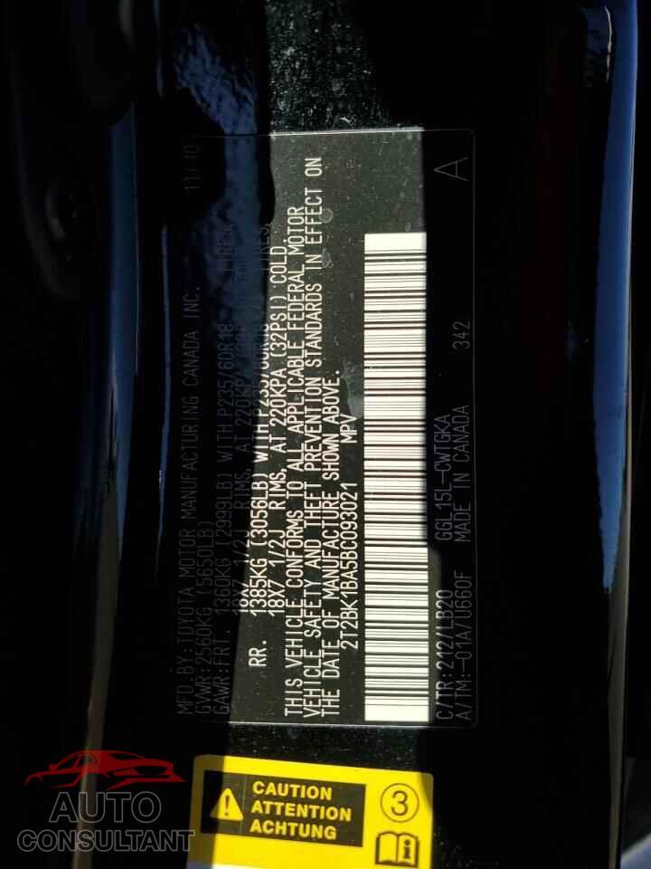 LEXUS RX350 2011 - 2T2BK1BA5BC093021