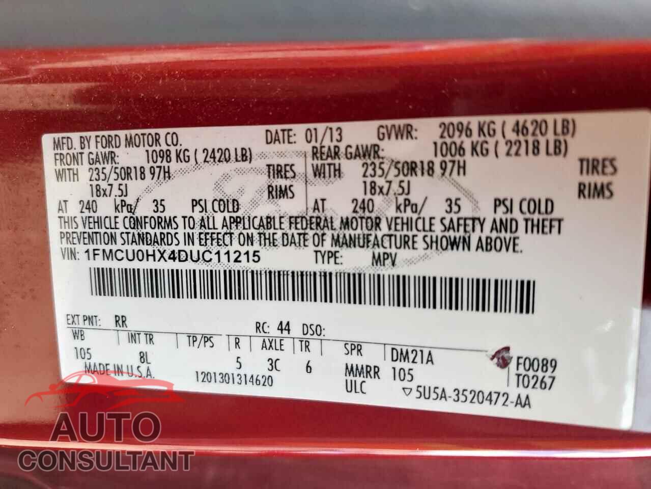 FORD ESCAPE 2013 - 1FMCU0HX4DUC11215