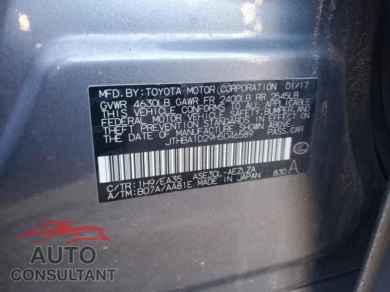 LEXUS IS 2017 - JTHBA1D29H5046589
