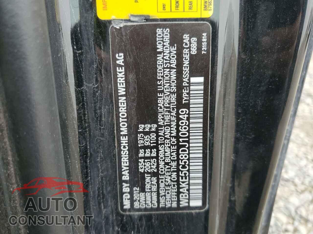 BMW 3 SERIES 2013 - WBAKE5C58DJ106949