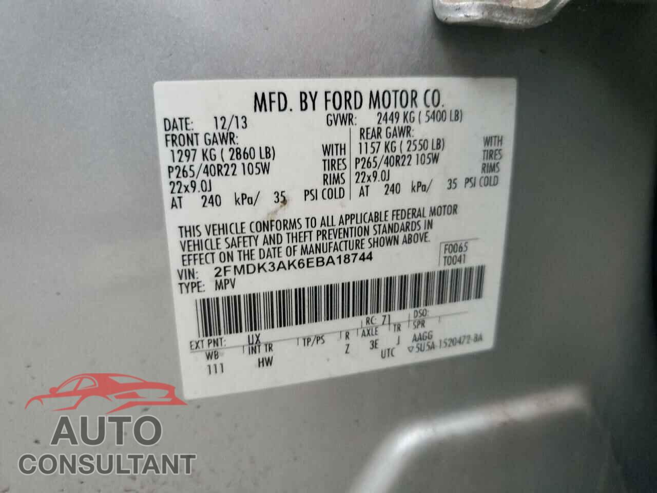 FORD EDGE 2014 - 2FMDK3AK6EBA18744