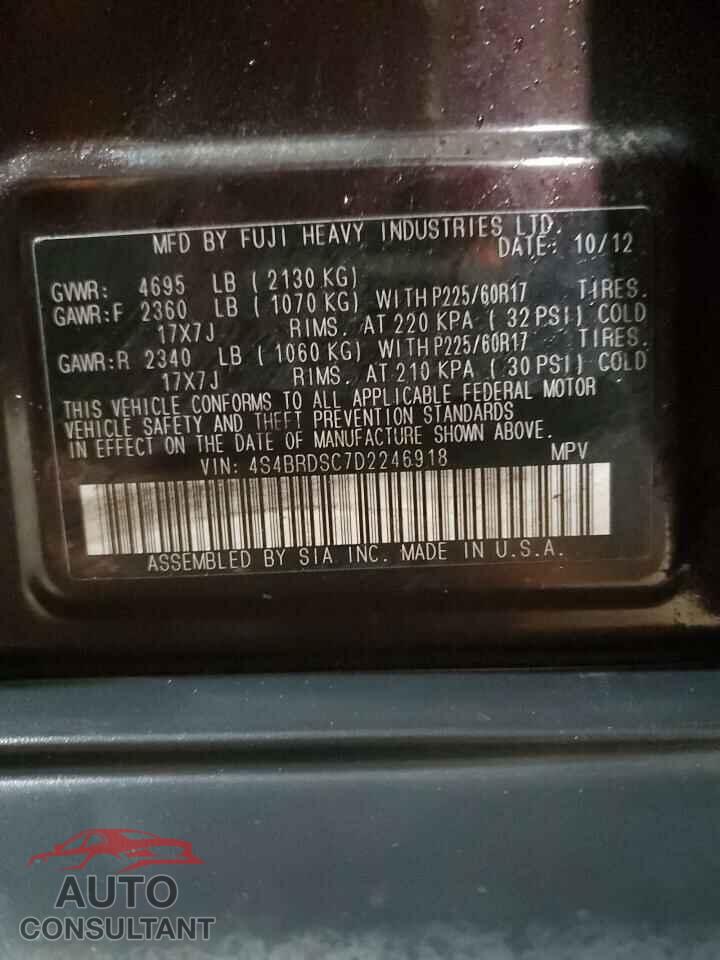 SUBARU OUTBACK 2013 - 4S4BRDSC7D2246918