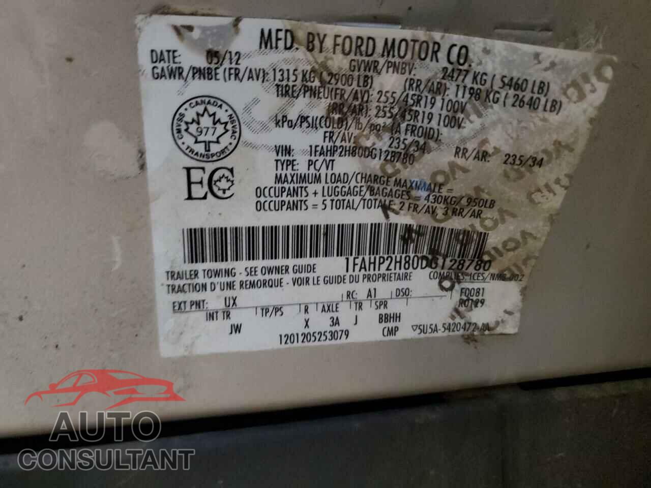 FORD TAURUS 2013 - 1FAHP2H80DG128780