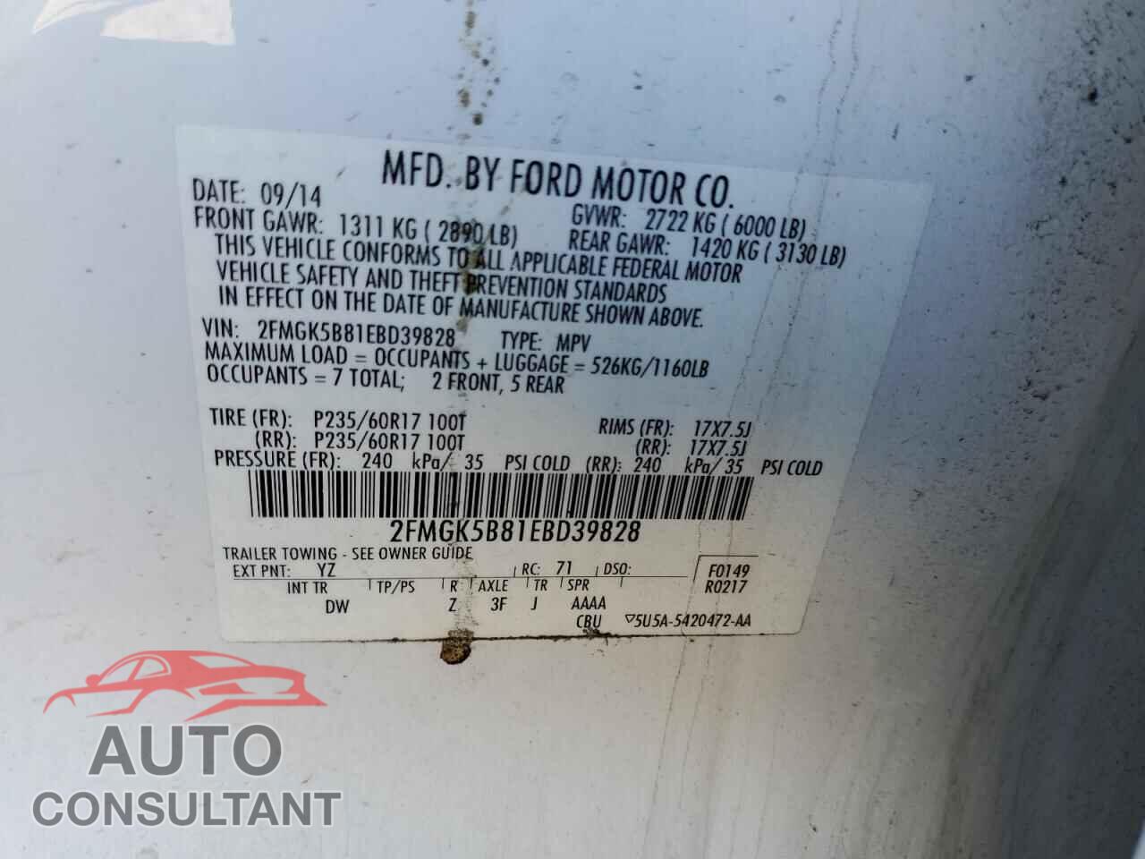 FORD FLEX 2014 - 2FMGK5B81EBD39828