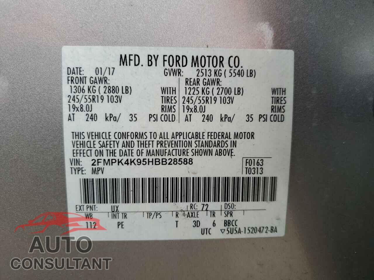 FORD EDGE 2017 - 2FMPK4K95HBB28588