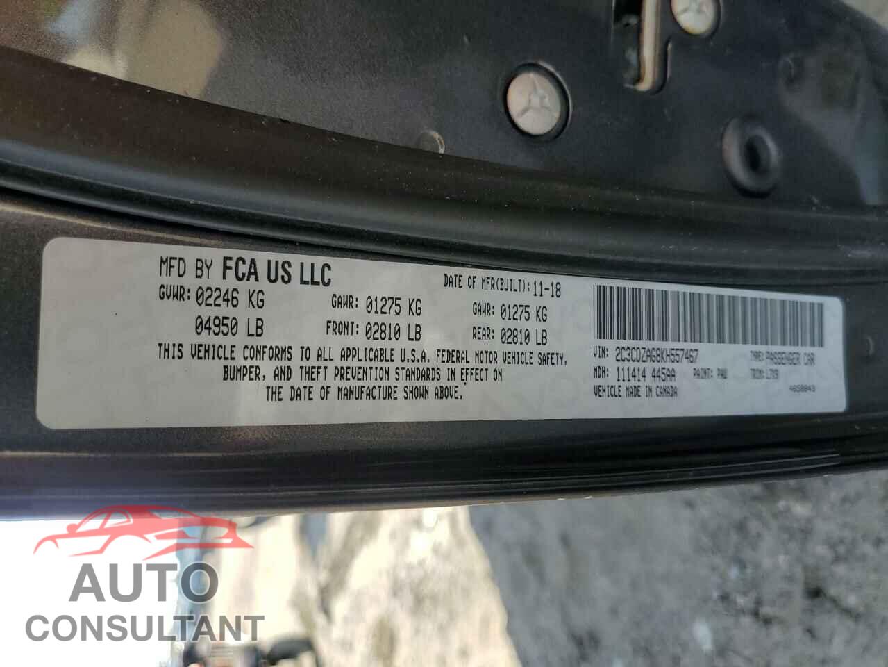 DODGE CHALLENGER 2019 - 2C3CDZAG8KH557467