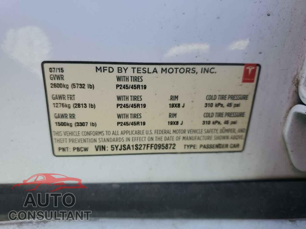 TESLA MODEL S 2015 - 5YJSA1S27FF095872