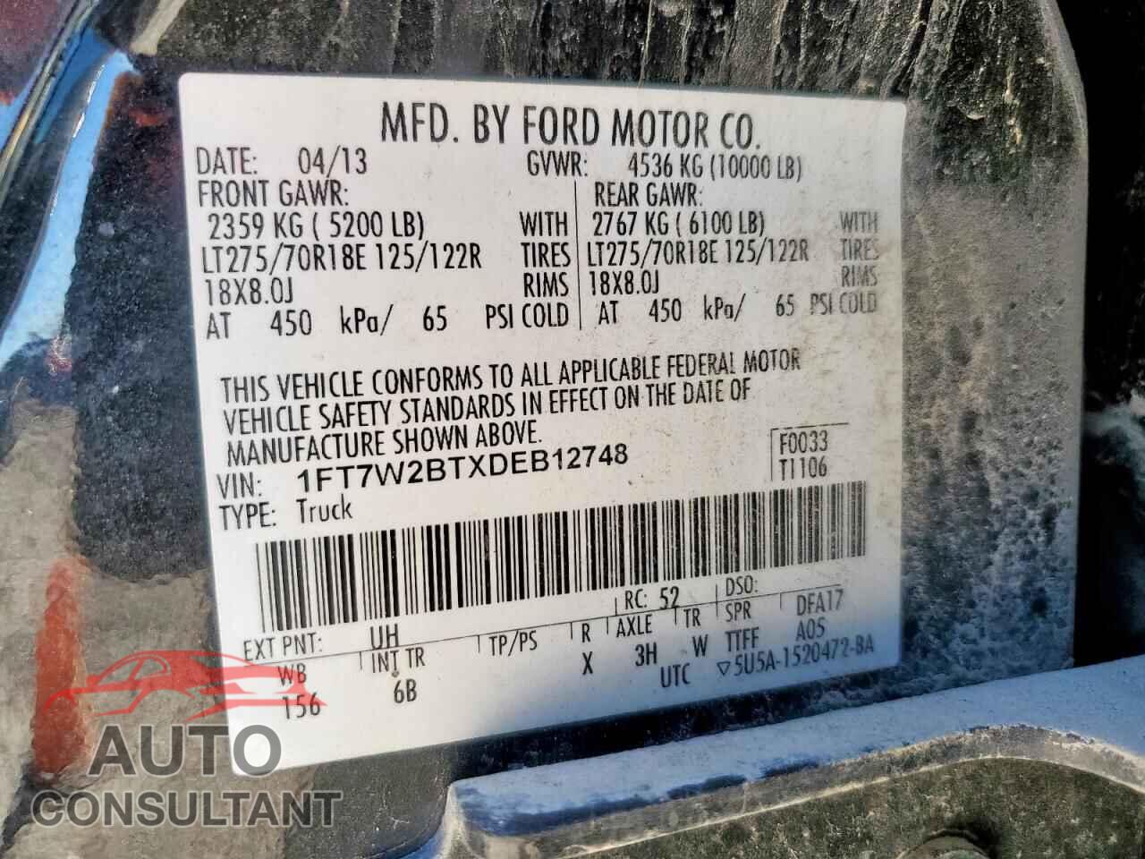 FORD F250 2013 - 1FT7W2BTXDEB12748