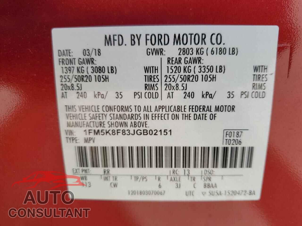 FORD EXPLORER 2018 - 1FM5K8F83JGB02151