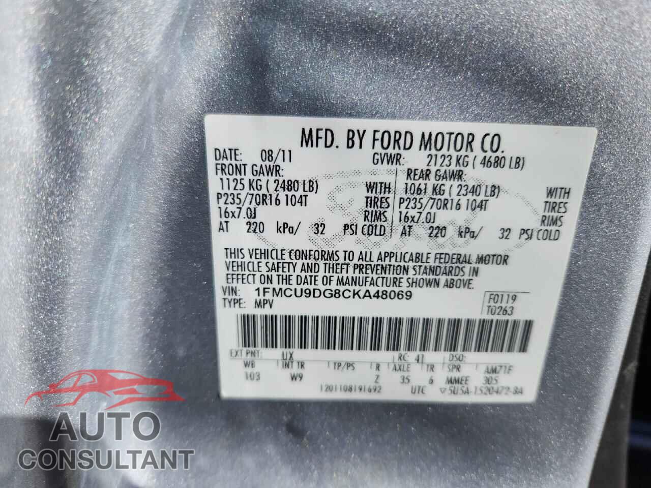 FORD ESCAPE 2012 - 1FMCU9DG8CKA48069