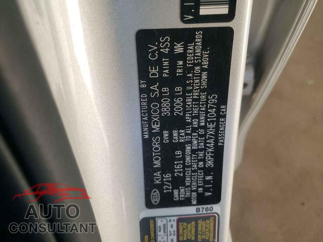 KIA FORTE 2017 - 3KPFK4A7XHE104795