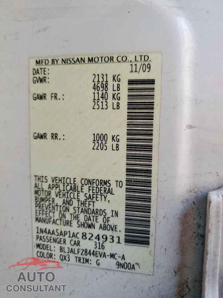 NISSAN MAXIMA 2010 - 1N4AA5AP1AC824931