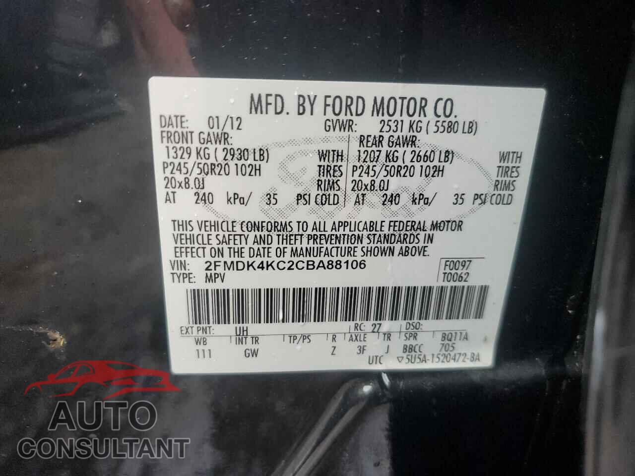 FORD EDGE 2012 - 2FMDK4KC2CBA88106
