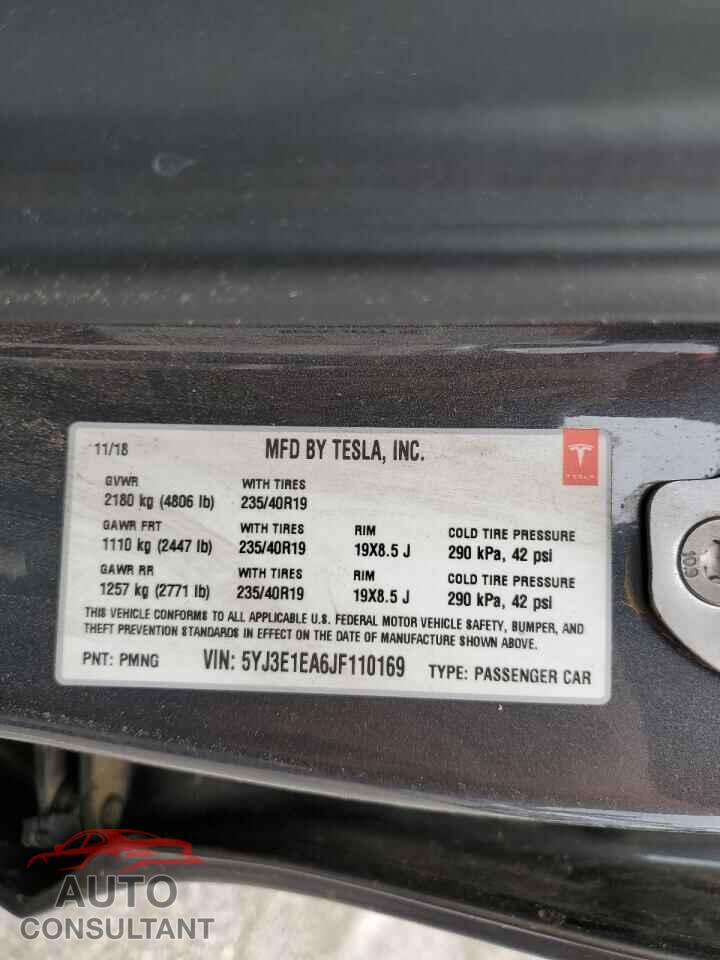 TESLA MODEL 3 2018 - 5YJ3E1EA6JF110169