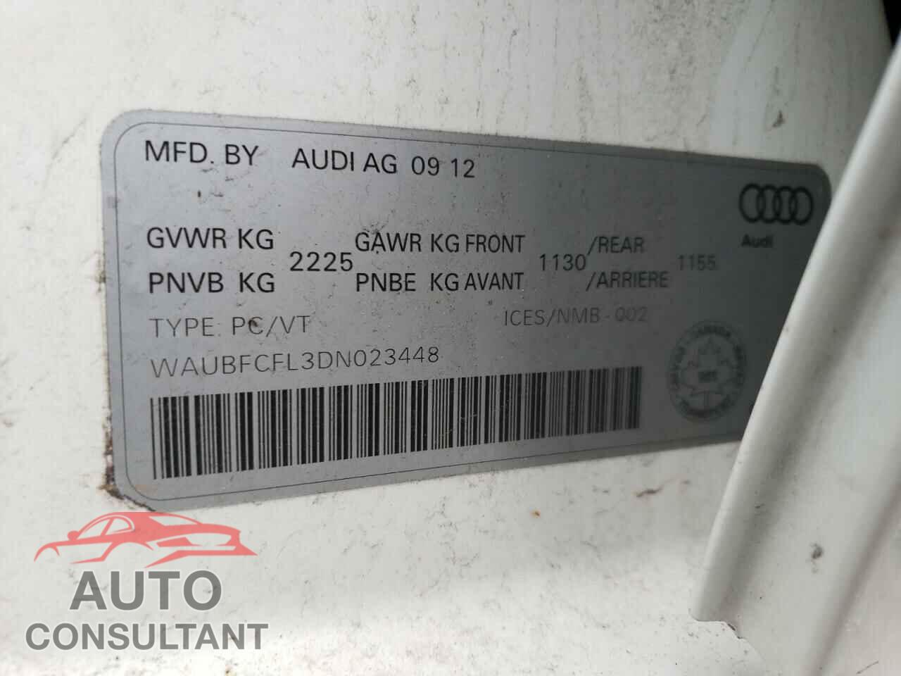 AUDI A4 2013 - WAUBFCFL3DN023448