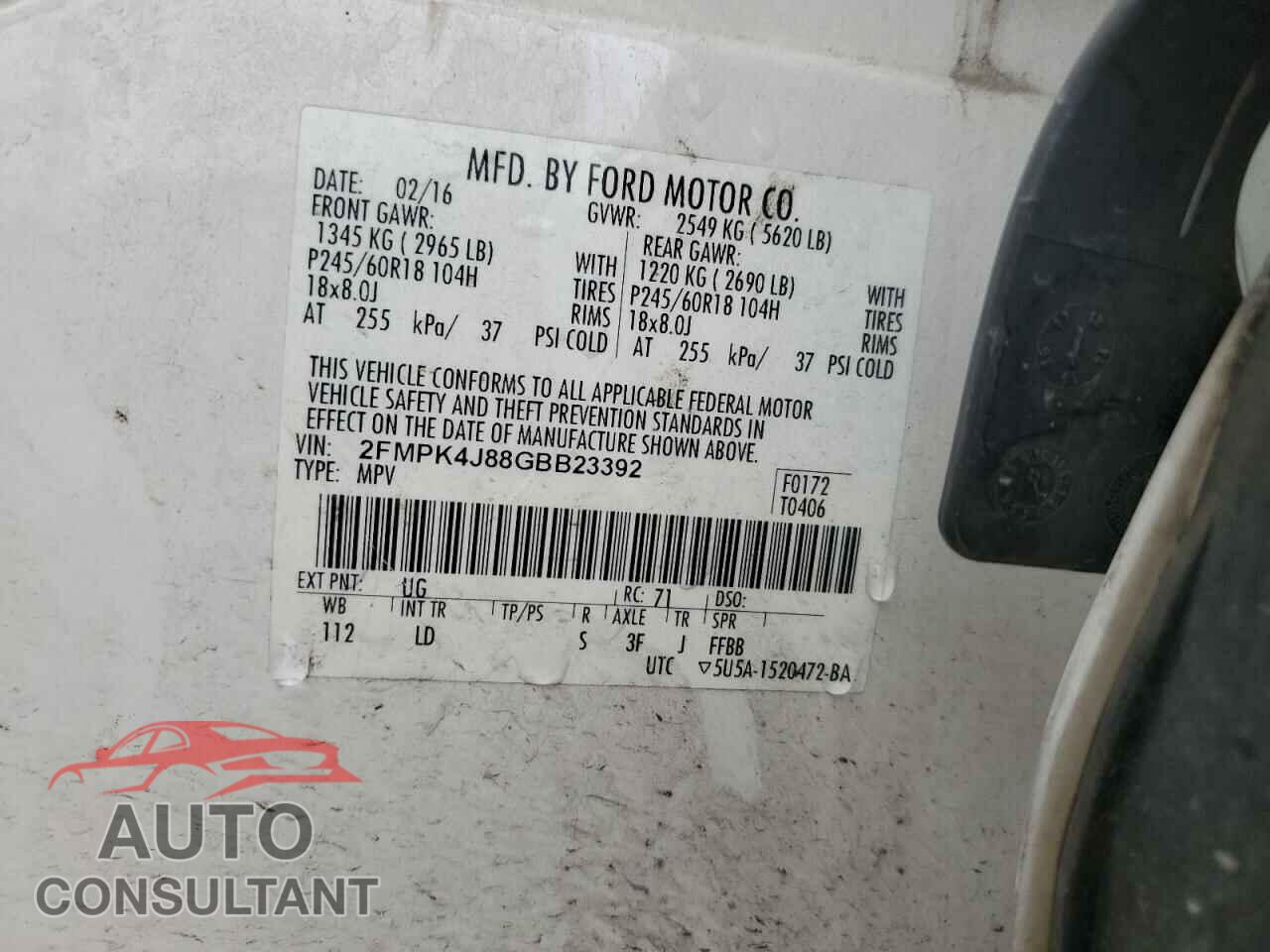 FORD EDGE 2016 - 2FMPK4J88GBB23392